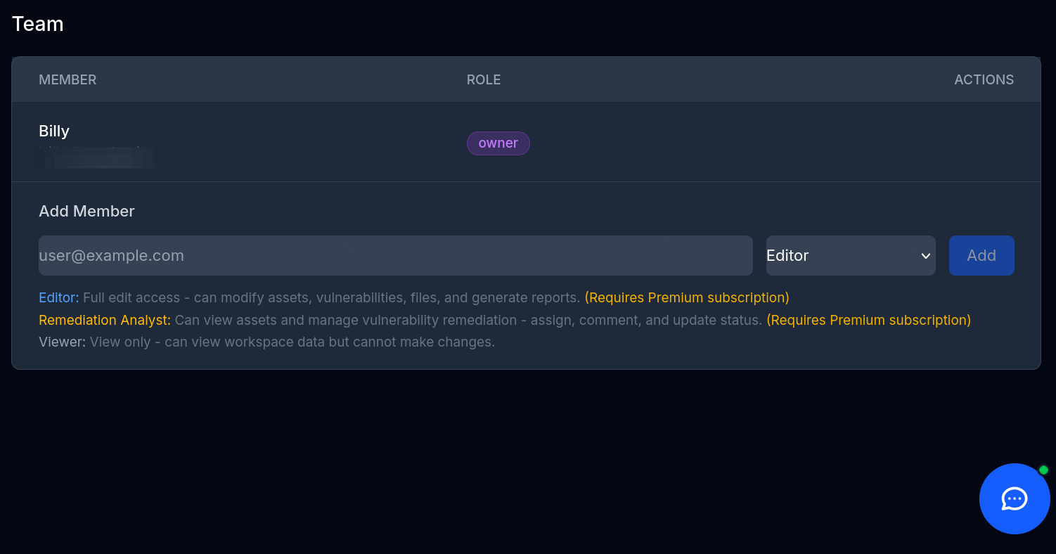 Hawkra team collaboration with workspace roles, real-time chat, and audit trail