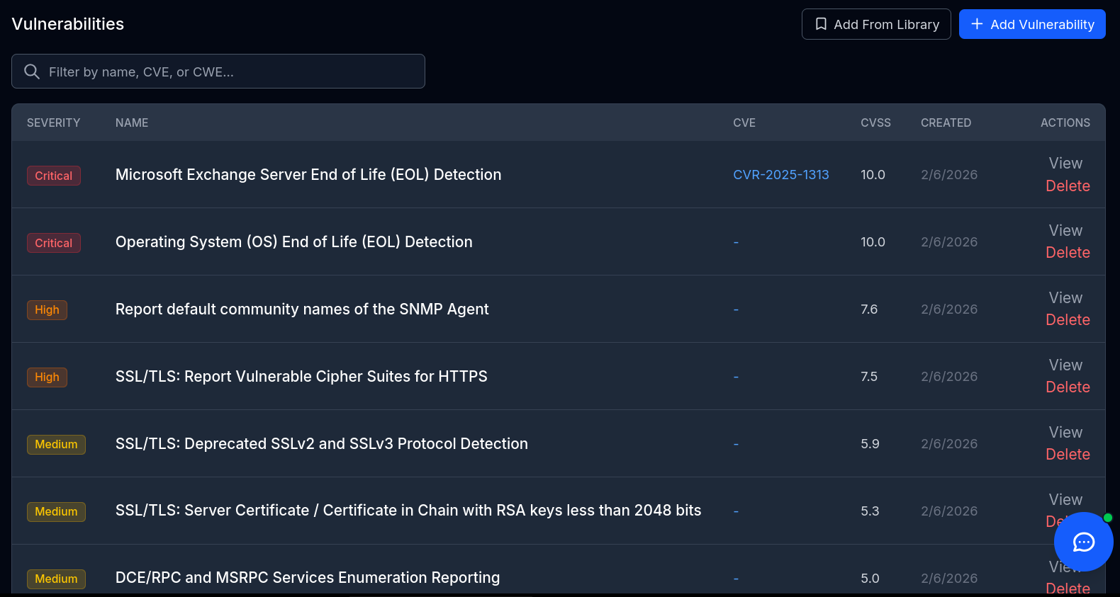 Hawkra vulnerability tracking interface with CVSS scoring, CVE mapping, and status workflows